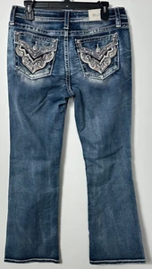 Miss Me Jeans Damen 30 blau Bootcut Low Rise Denim bestickt Pattentasche D38 - Bild 1 von 7
