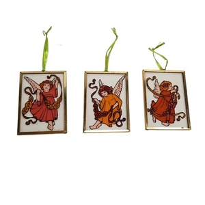 Vintage Christmas Ornament Set 70s Angels Faux Stained Glass Fairies Girls Decor - Picture 1 of 8
