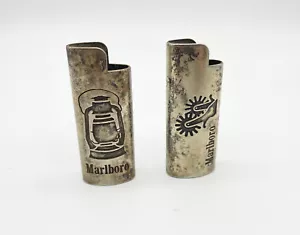 Funda de metal antigua antigua rara de colección para mini encendedor bic Marlboro / 2 diferentes - Imagen 1 de 4