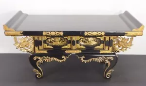 JAPANESE BUDDHIST WOOD TABLE KYOZUKUE LACQUERED BLACK GOLD 21.6inch / 55cm width - Picture 1 of 24