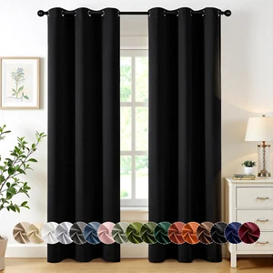 Black Blackout Curtains for Bedroom Living Room 84 Inches Long 2 Panels, Thermal - Picture 1 of 8