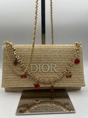NWOT Dior VIP Limited Edition Raffia Clutch, Shoulder Bag Crossbody+Cherry Charm - image 1 of 2