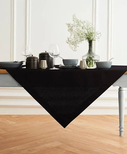 Cotton Linen Tablecloth 52 X 52 Inch - Dru, Black Table Throw - Machine Washable - Picture 1 of 19