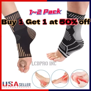 Chaussettes de soutien en cuivre cheville manche compression pied fasciite soulagement de la douleur - Photo 1/20