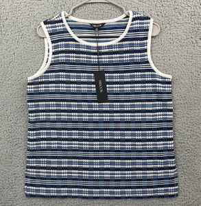 Misook Women's Medium Acrylic Knit Sleeveless Tank Top Blue Stripes Pullover NWT - Picture 1 of 10