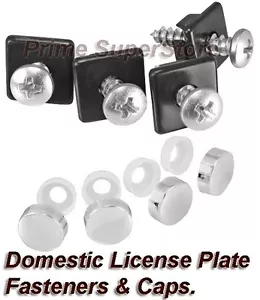 4 License Plate Tag Frame Domestic Metal Fasteners/Screws Chrome Caps cover Car - Picture 1 of 3