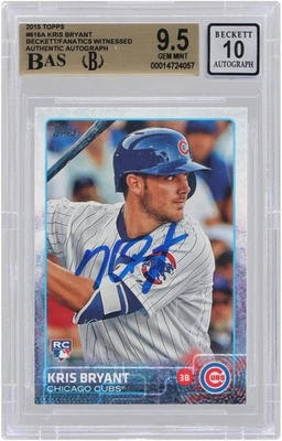 Kris Bryant Cubs Signed 2015 Topps Batting #616 Beckett 9.5/10 Rookie Card - Image 1 of 3