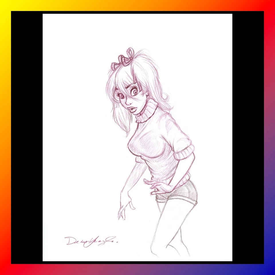 MANDY Signed ORIGINAL ART Dean Yeagle SWEATER Shorts PLAYBOY Artist DRAWING - Image 1 of 1