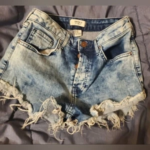 Forever 21 Button-Fly Shorts Damen Gr. 26 Gr. 2 hellblau Distressed Jeans - Bild 1 von 9