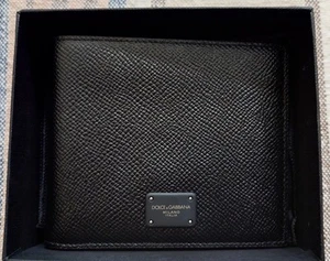 DOLCE & GABBANA Cartera Plegable Cuero Placa Logo Negro Auténtica - Imagen 1 de 8