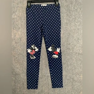 Gap Disney Girl Size M 8 Blue Polka Dots Mickey Minnie Leggings - Picture 1 of 7
