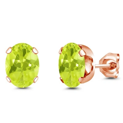 Aretes de plata enchapados en oro rosa de 18 quilates de cuarzo limón amarillo de 2,20 quilates 8x6 mm Foto 1 de 4