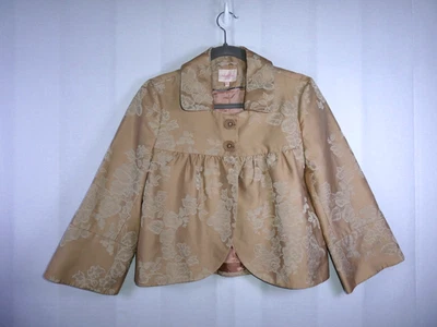 WHISTLES SHORT GOLD, EMBROIDED FLORAL JACKET WOMENS UK 12 LENGTH- 20" PIT -18" - Image 1 of 4