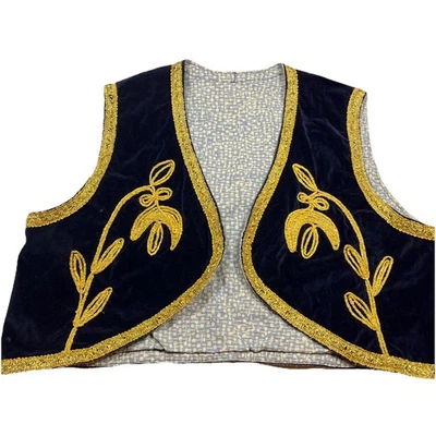 GENIE VEST Blue Velvet GOLD metallic Desert Prince Sultan Costume Adult XL 2XL - Image 1 of 4