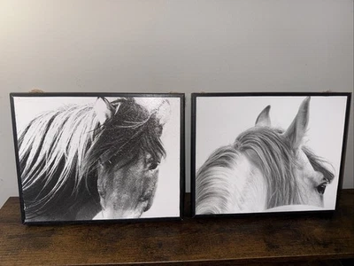 Arte de pared en lienzo blanco y negro con cuadros de caballos. Enmarcado 10x 8,5 pulgadas Foto 1 de 4