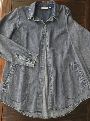 Camisa vaquera clásica de algodón Joan Rivers con botones bolsillos laterales delanteros azul talla XS Foto 1 de 4