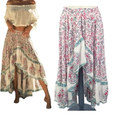 Miss June Gypsy Skirt Maxi Hi Low Asymmetric Pink Floral Hippie Beach Size UK 12 - Image 1 of 4