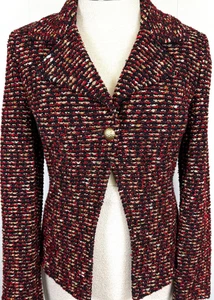 Unique St.John button jacket in textured red black gold knit NWOT size 6 - Picture 1 of 3