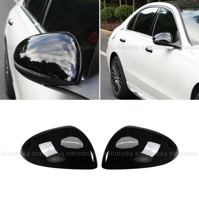 For Mercedes Benz C E S GLC CLE Class EQE EQS Gloss Black Side Mirror Cover Cap Foto 1 de 4