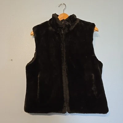 Blassport Brown Reversible Faux Fur Vest Womens Size Medium Sleeveless Zippered - Image 1 of 4