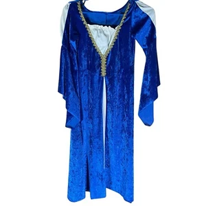 Medieval Gothic Princess Dress Girls Size M Blue Crushed Velvet Costume - Picture 1 of 5