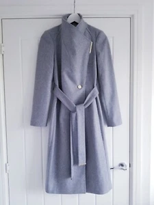 Ted Baker Rose Wool Wrap Coat Grey Belted Mid Length Size 0 UK 6 US 2 Cashmere - Picture 1 of 17