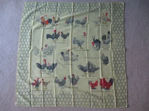 Seltener Vintage Brooke Cadwallader Schal aus reiner Seide ""Fancy Fowl"" 34x34" gelb 1950er n1 - Bild 1 von 5