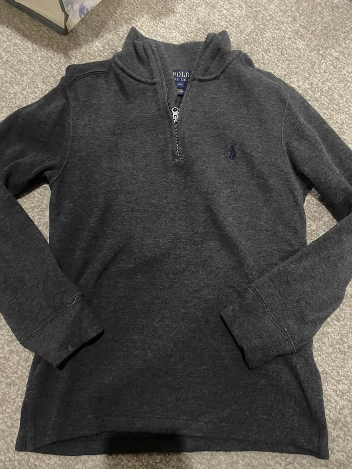 Polo Ralph Lauren gris carbón cremallera cuarto suéter pequeño 8 para niños Foto 1 de 1