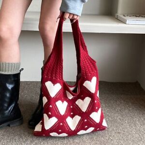 Love Pattern Women Crochet Bag Shopping Tote Messenger Bag  Girls