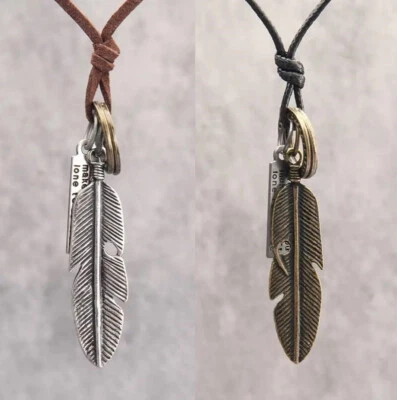 Halskette Feder Anhänger Ring Boho Halsband Strand Casual Textil Lederband - Bild 1 von 2