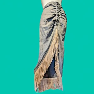 JUST BEE QUEEN women's XS Mallorca Pencil Tulip Skirt rope fringe hi-lo midi 2E - Picture 1 of 10
