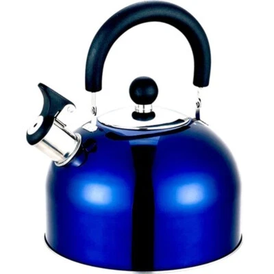 OLPRO Stainless Steel Whistling Kettle - Blue, 2L Capacity, Gas Stove, hotdrinks - Image 1 of 4
