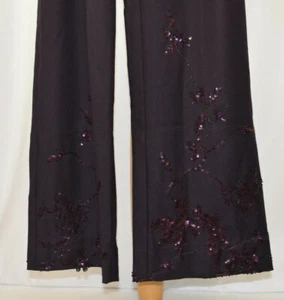 Valentino Miss V Sz 12 US/ 48 Purple Embroidered Sequins Flat Front Pants Italy - Picture 1 of 12