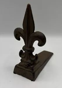 Cast Iron Fleur De Lis Door Wedge~Stop Rustic Victorian Style Antique Brown Look - Picture 1 of 5