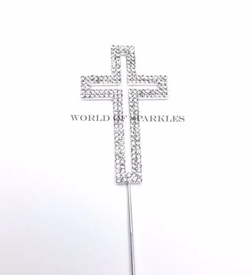 Argento Strass Croce, Santa Comunione, Battesimo Torta Topper UK D1 - Immagine 1 di 3