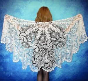 White crochet Russian Orenburg shawl,Wool wrap,Goat down stole,Lace bridal cape - Picture 1 of 8