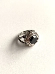 VTG Estate Find Black Crystal Cocktail Ring Size 5.75 Round Shape Silver Tone - Picture 1 of 8