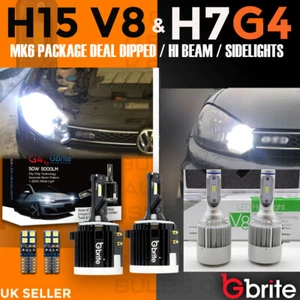 VW GOLF MK6 LED H7 H15 HEADLIGHT BULBS PACKAGE DRL HIGH BEAM FLASH SIDE LIGHTS - Picture 1 of 10