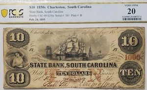 1855 $10 SOUTH CAROLINA STATE BANK NOTE - Picture 1 of 4
