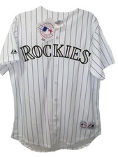 Colorado ROCKIES GENUINE MLB WHITE STRIPED MAJESTIC JERSEY MENS 2XL NWT