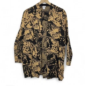 Chico's Long Sweater Cardigan Size 0/Small Black And Brown Leopard Open Front - Picture 1 of 6