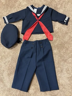Vtg R-Gee Orig Infant 18 mos. Sailor Outfit Navy Blue Red Neck Tie and Cap - Image 1 of 4
