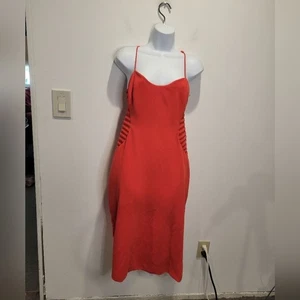 Halston Heritage Size 8 Red Midi Cocktail Dress Adjustable Straps - Picture 1 of 8