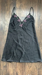 Victorias Secret abito donna S nero floreale pizzo orlo raso slip spaghetti - Foto 1 di 4