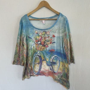 LEOMA LOVEGROVE Größe Large verziertes asymmetrisches 3/4-Arm-Top für Fahrrad am Strand - Bild 1 von 4