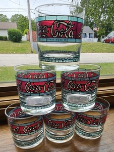 Coca-Cola Tiffany Style Stained Glass Vintage Set of 6 - Picture 1 of 3