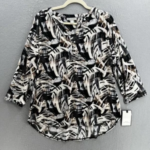 Blusa Dana Buchman Top Mujer XL Marrón Mangas 3/4 Elastizada Cuello Dividido Oficina - Imagen 1 de 9
