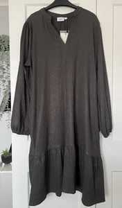 Saint Tropez Rabea Dress Popover Grey Shimmer Pockets Size L (12-14) BNWT - Picture 1 of 7