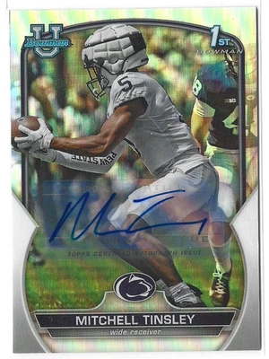 2022 Bowman U MITCHEL TINSLEY Refractor Autograph Penn State Lions Auto /499 RC! - Image 1 of 2