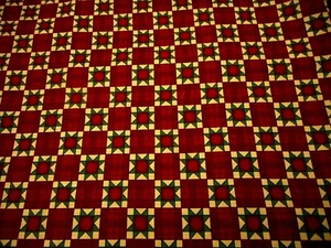 Baumwollstoff Meterware SM rot grün hellbraun Sterne & dunkelroter Patch #PC Vintage - Bild 1 von 2